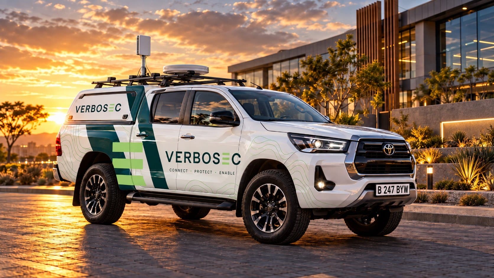 A Verbosec install vehicle, equipped with fixed-wireless installation gear