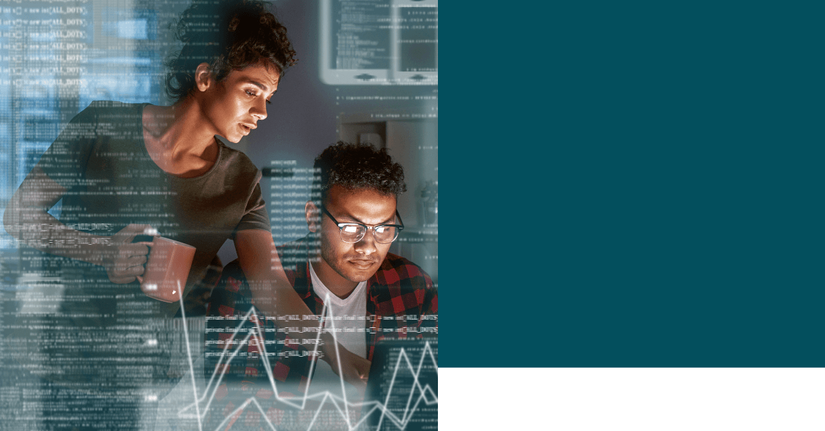 Two colleagues reviewing security data together
